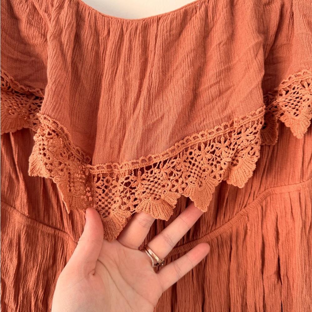 Women’s Plus Size Boho Peach Strapless Lace Maxi Dress Forever21 2X Cottagecore - Picture 3 of 8